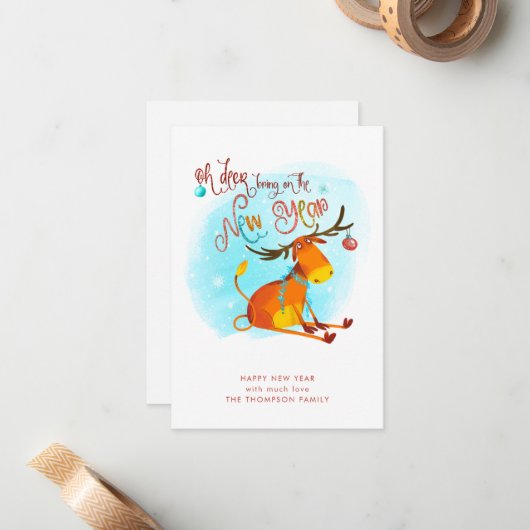 おもしろい鹿が新年の挨拶をする ノートカード (正面/裏面インサイチュ)