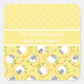 おもしろい黄色と白の蔵書票と漫画羊 スクエアシール (正面)