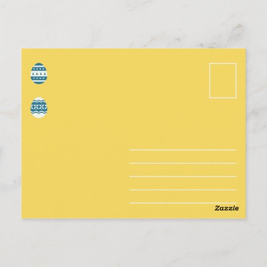 おもしろい黄色と青の飾り付けられた卵 ポストカード (裏面)