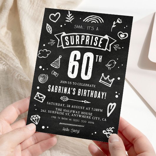 おもしろい黒板落書きサプライズ60歳の誕生日 招待状