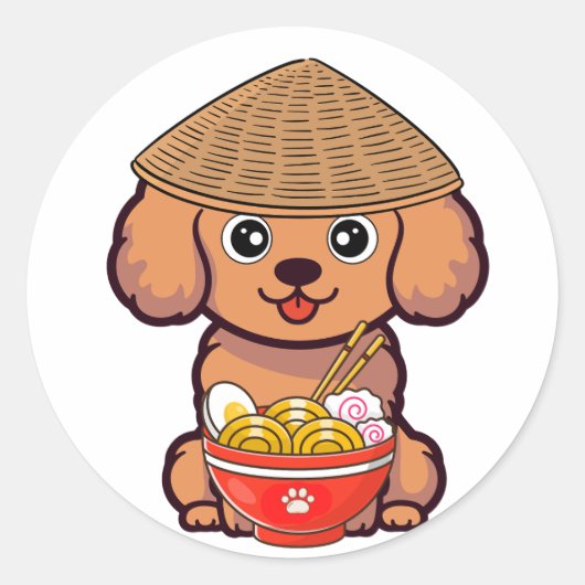おもしろい黒犬は食べ物麺の一種 ラウンドシール (正面)