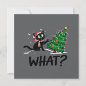 おもしろい黒猫がクリスマスツリーを押す猫 何？ シーズンカード (正面)