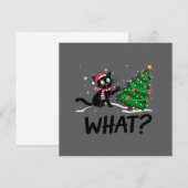 おもしろい黒猫がクリスマスツリーを押す 猫 何？ シーズンカード (正面/裏面)