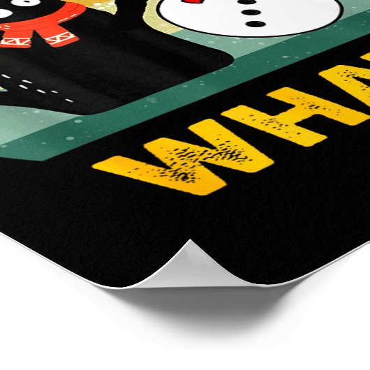 おもしろい黒猫が雪だるまを押す クリスマス冬のコスチューム ポスター (角)