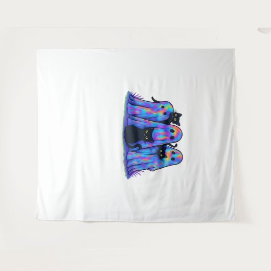 おもしろい黒猫と幽霊ハロウィーン必須T-Sh タペストリー (正面(横))