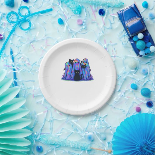 おもしろい黒猫と幽霊ハロウィーン必須T-Sh ペーパープレート (パーティー)