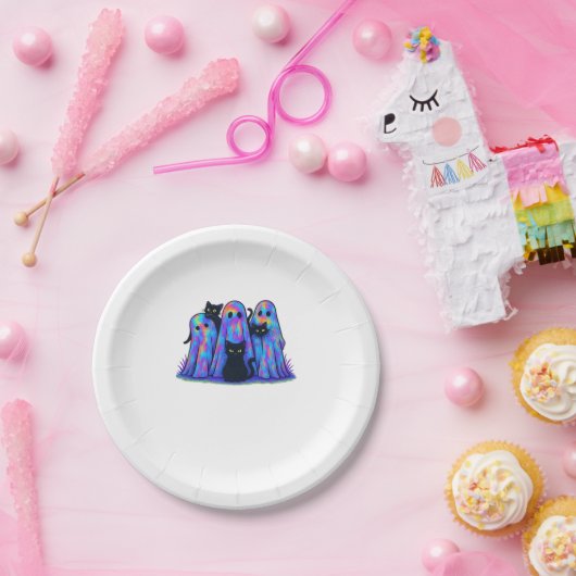 おもしろい黒猫と幽霊ハロウィーン必須T-Sh ペーパープレート (パーティー)