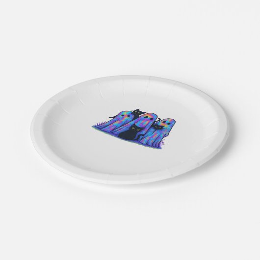 おもしろい黒猫と幽霊ハロウィーン必須T-Sh ペーパープレート (アングル)