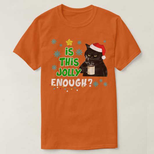 おもしろい黒猫のクリスマスイルミネーションサンタ このジョリーE Tシャツ (デザイン正面)