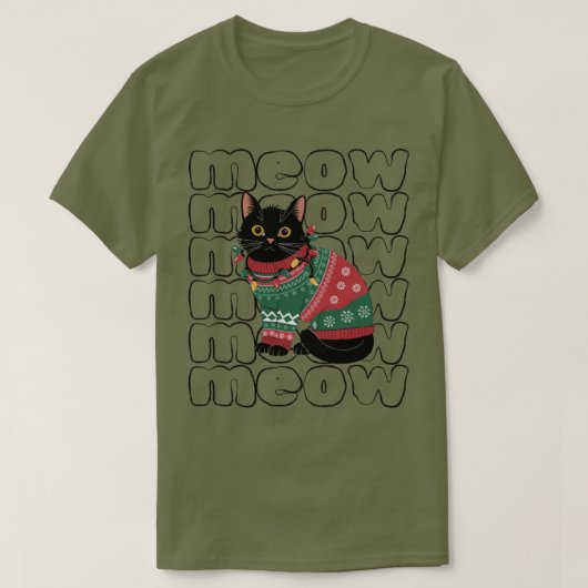 おもしろい黒猫のクリスマス Tシャツ (デザイン正面)