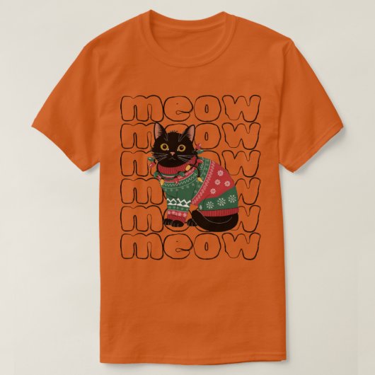 おもしろい黒猫のクリスマス Tシャツ (デザイン正面)