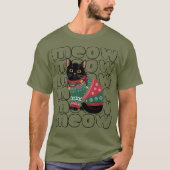 おもしろい黒猫のクリスマス Tシャツ (正面)