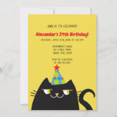 おもしろい黒猫の誕生日パーティー 招待状 (正面)