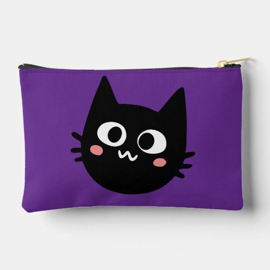 おもしろい黒猫カスタム紫 アクセサリーポーチ (裏面)