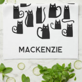 おもしろい黒猫パーソナライズされた名 キッチンタオル (折り畳み)