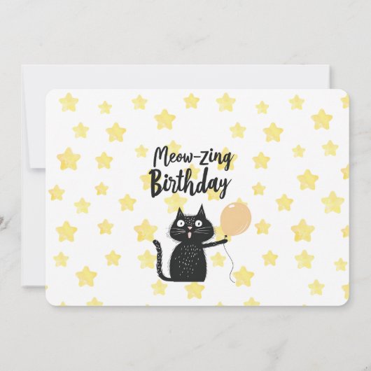 おもしろい黒猫誕生日サンキューカード 招待状 (裏面)