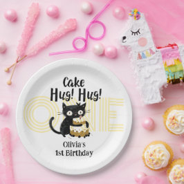 おもしろい黒猫1歳の誕生日パーティー ペーパープレート