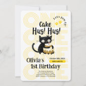 おもしろい黒猫1歳の誕生日パーティー 招待状 (正面)