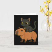 おもしろい黒猫 カピバラ 動物好き ママ パパ 子どもたち カード (黄色い花)