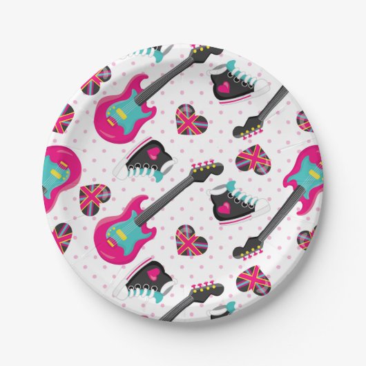 おもしろい10代のガールロックスターパーティー紙プレート ペーパープレート (正面)