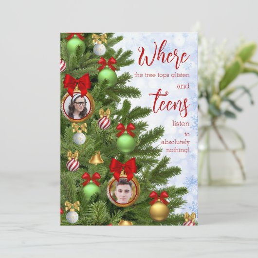 おもしろい10代の皮肉なユーモア家族メリークリスマス シーズンカード (スタンド正面)