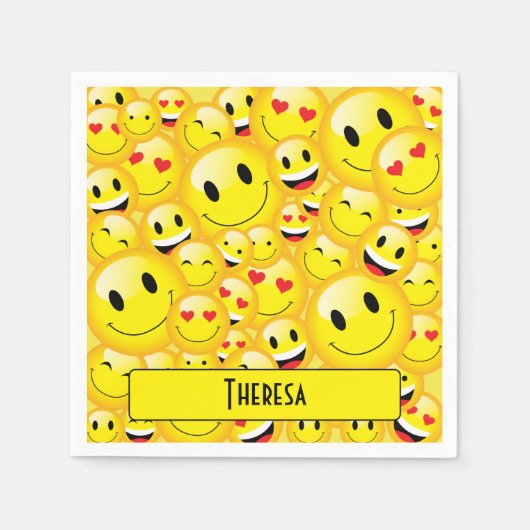 おもしろい10代の若者黄色の笑顔顔絵文字パーティー スタンダードカクテルナプキン (正面)