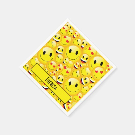 おもしろい10代の若者黄色の笑顔顔絵文字パーティー スタンダードカクテルナプキン (角)