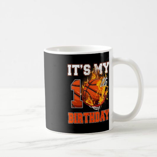 おもしろい10誕生日10歳のバスケットボール コーヒーマグカップ (右)
