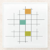 おもしろい1950年代の原子時代の線と正方形のミッドセンチュリー ガラスコースター (正面)