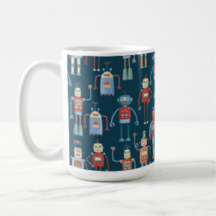 おもしろい1950sスタイルレトロロボットパターン暗 コーヒーマグカップ