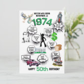 おもしろい1974生まれ年のフラット誕生日招待状 招待状 (スタンド正面)