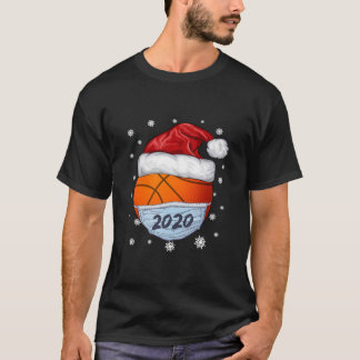 おもしろい2020年バスケットボールサンタハット着用 Tシャツ