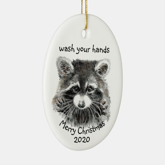 おもしろい2020 Covidあなたの手ラクーンを洗う セラミックオーナメント (右)