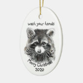 おもしろい2020 Covidあなたの手ラクーンを洗う セラミックオーナメント (左)