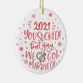 おもしろい2021吸が写真と結婚した一緒に セラミックオーナメント (右)