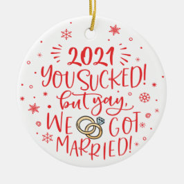 おもしろい2021吸が写真と結婚した一緒に セラミックオーナメント