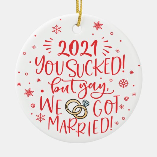 おもしろい2021吸が写真と結婚した一緒に セラミックオーナメント (正面)