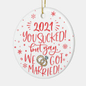 おもしろい2021吸が写真と結婚した一緒に セラミックオーナメント (左)