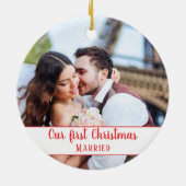 おもしろい2021吸が写真と結婚した一緒に セラミックオーナメント (裏面)