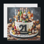 おもしろい21日バースデーケーキ カード<br><div class="desc">おもしろい「ボトル」をテーマにカードの前面に21番目の誕生日レイヤーケーキ。背面の完全に編集可能なコピー。</div>