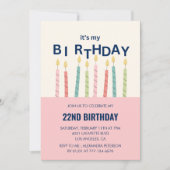 おもしろい22歳の誕生日招待状 誕生日ろうそく 招待状 (正面)