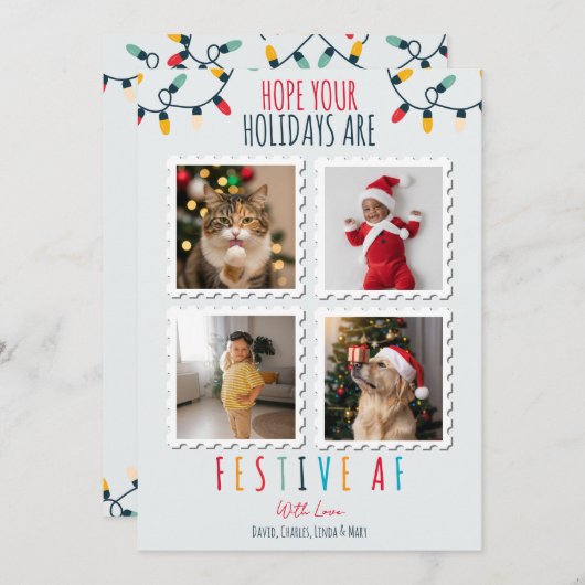 おもしろい4フォトクリスマスカードフェスティバルAFカスタム シーズンカード (正面/裏面)