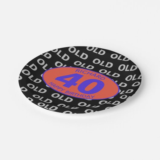 おもしろい40代編集可能な年齢の赤黒の誕生日 ペーパープレート (アングル)