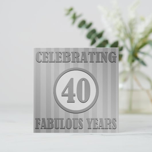 おもしろい40歳の誕生日パーティー招待状(ストライプの灰色) 招待状 (スタンド正面)