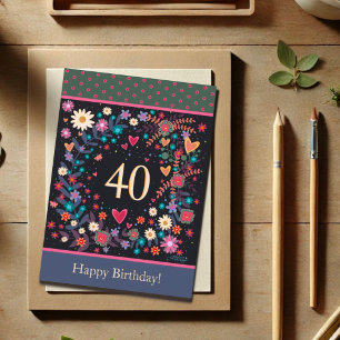おもしろい40歳の誕生日フローラハートインスピレーションカード カード