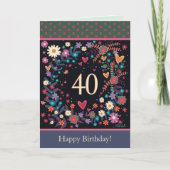 おもしろい40歳の誕生日フローラハートインスピレーションカード カード (正面)
