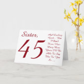 おもしろい45歳のお姉ちゃん、赤と白文字。 カード (黄色い花)