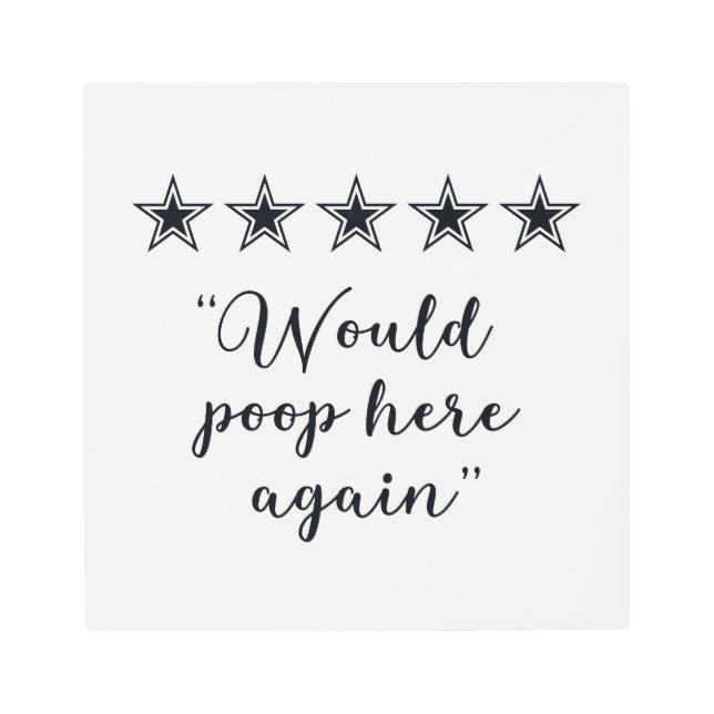 おもしろい5つ星の白黒バスルームの標識 メタルプリント (正面)