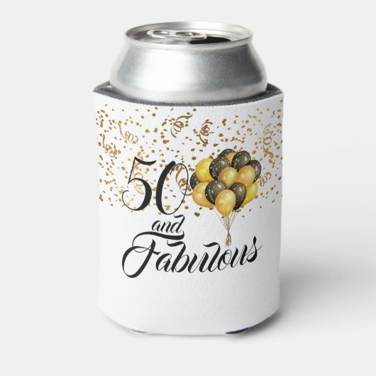 おもしろい50と素晴らしい金ゴールド紙吹雪ブラックタイポグラフィ 缶クーラー (缶裏面)