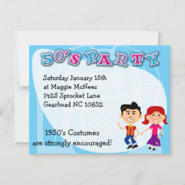 おもしろい50年代テーマパーティーソックホップキッズアート 招待状